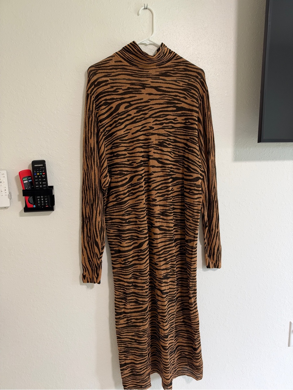Zara Brown and Black Zebra-Print Long Sleeve Midi Dress